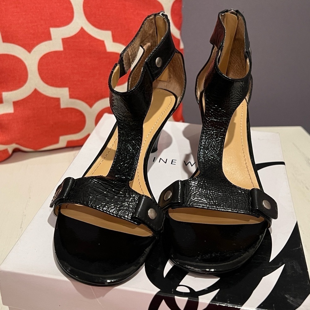 Nine West Hadrian Black Heels with Ankle Strap Sandals